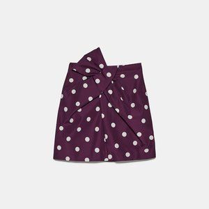 Zara POLKA DOT TAFFETA MINI SKIRT-Eggplant-8565102